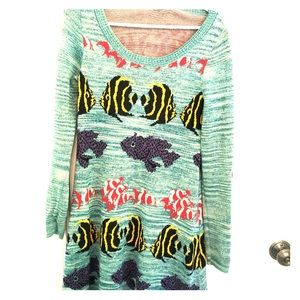 Betsy Johnson Metallic Fish Mini Sweater Dress